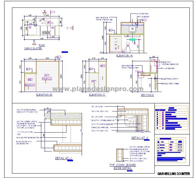 Reception Desk DWG- Cash Counter with Two-Level Table Top